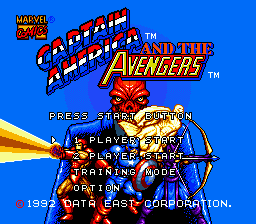 Captain America and the Avengers title screen for Sega Mega Drive
